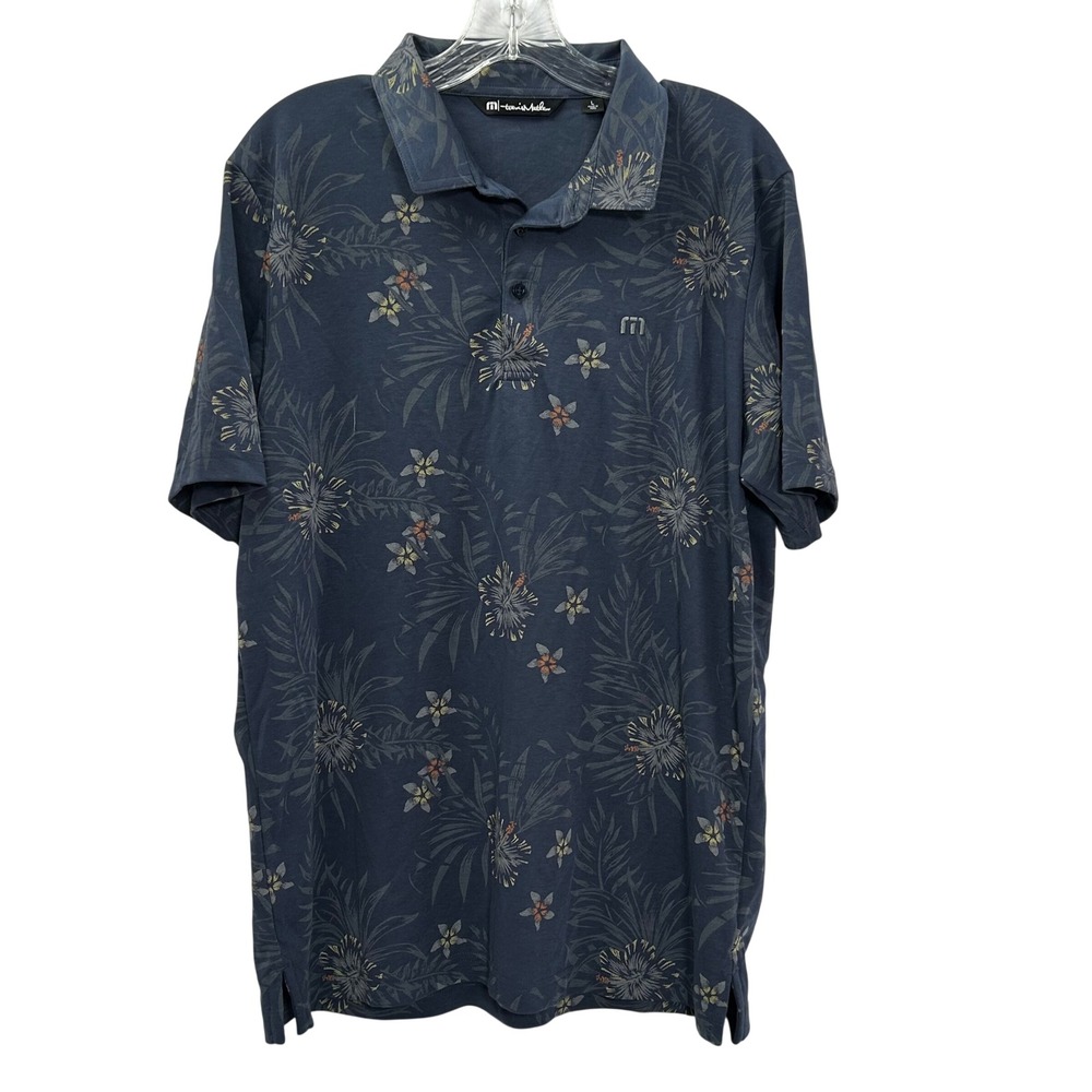 TravisMathew Mens Blue Tropical Floral Pima Cotton Golf Polo‎ Shirt Large L